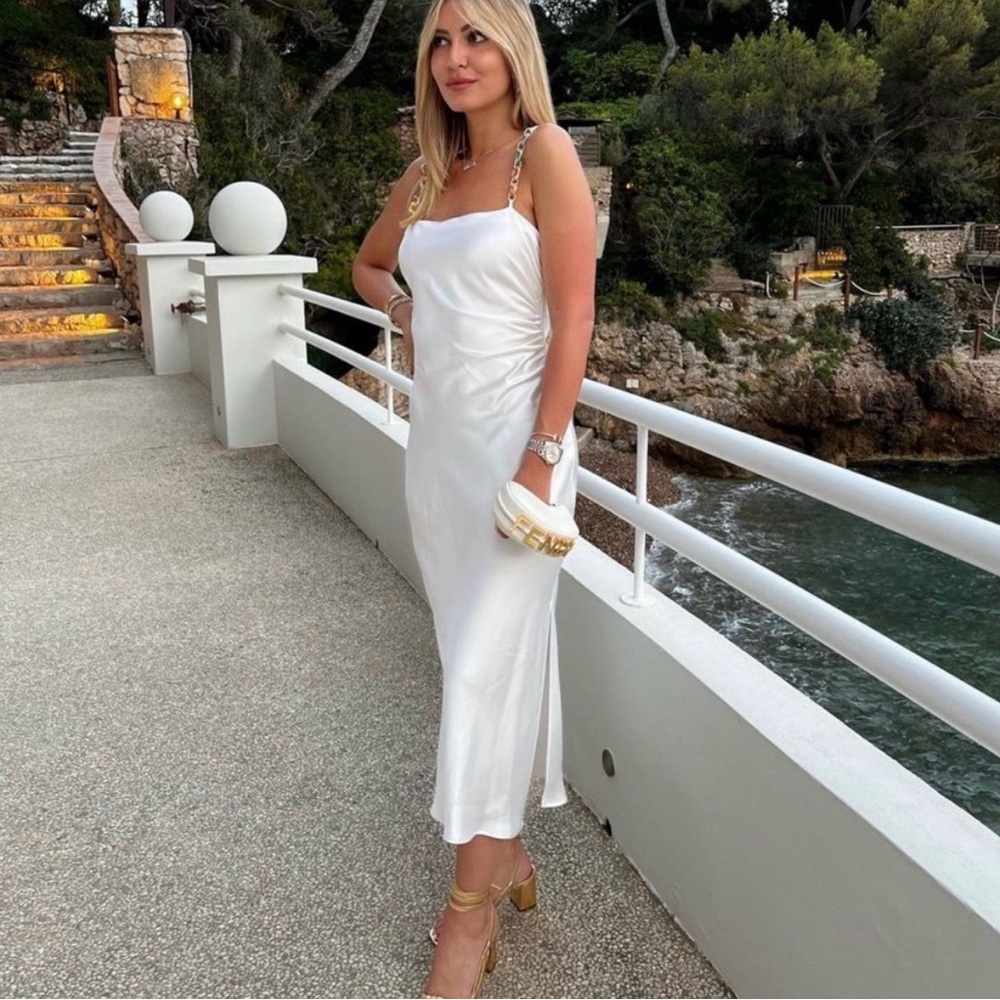 🔥 FLASH SALE - Zara White Satin Cocktail Dress with Chain Straps - NWT - XS - Picture 4 of 5